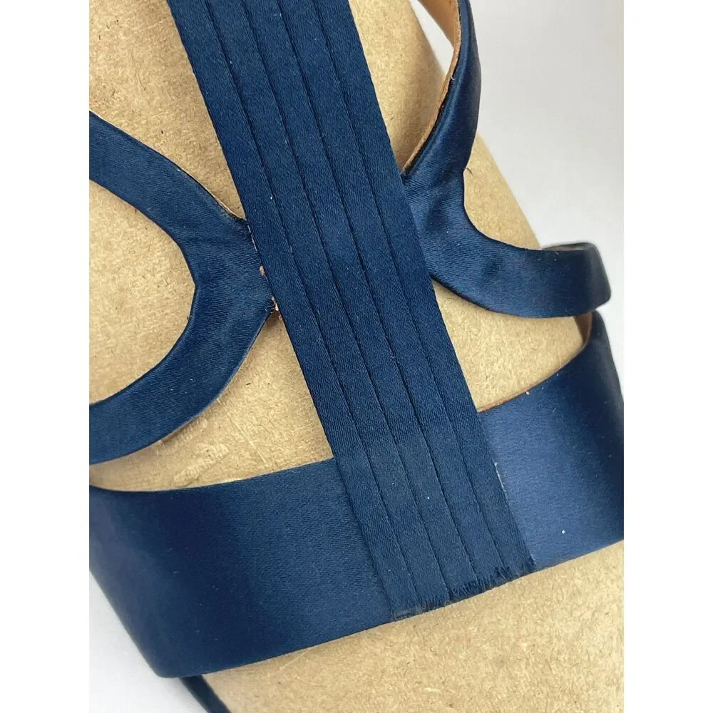 ~ NEW* 10 Halston Heritage Bette Strappy Stiletto Heels Blue Navy Satin Pumps* - Picture 9 of 16